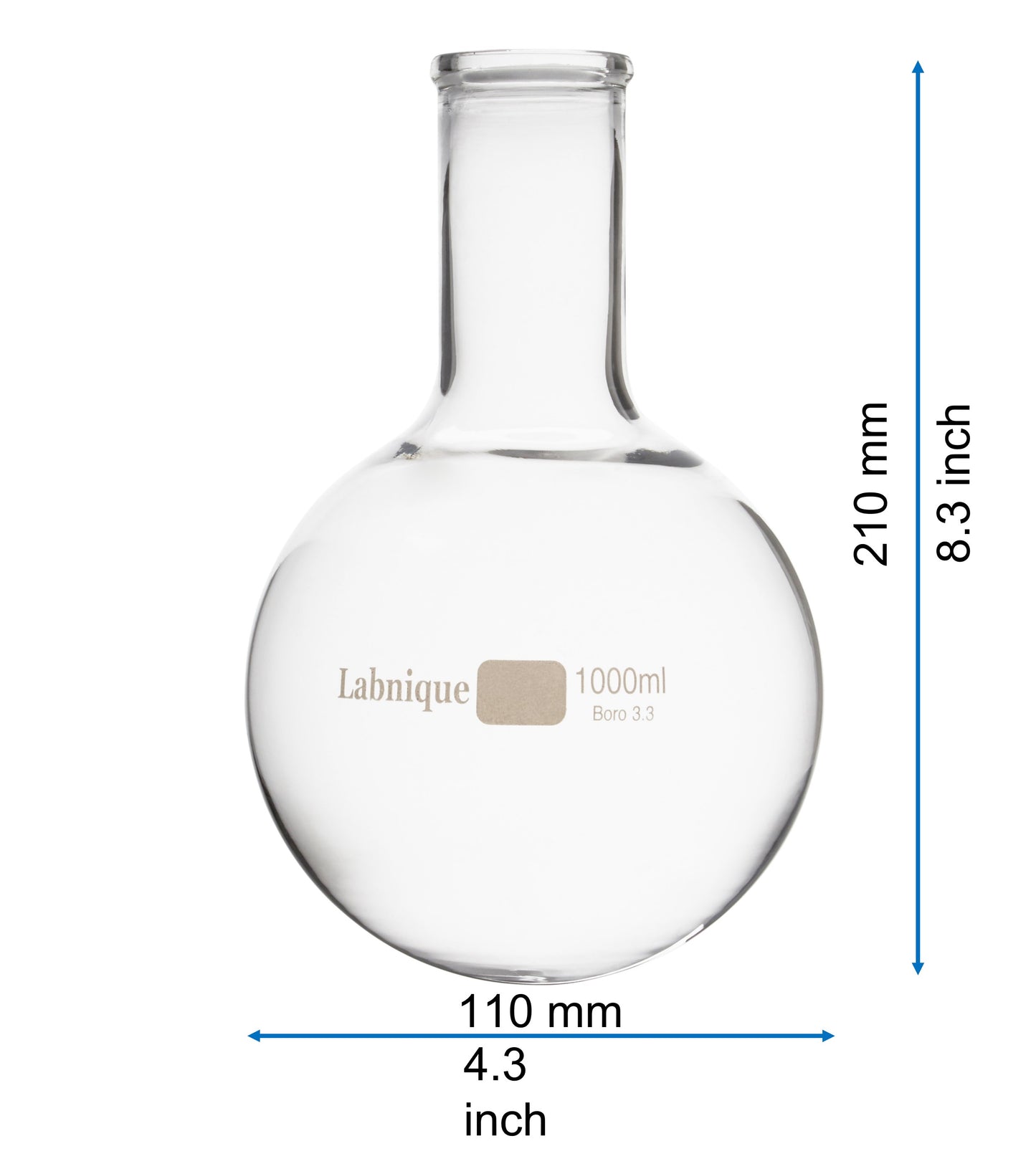Glass Boiling Flask (Florence Flask) with Round Bottom, Long Neck, 1000ml (Pack of 4)