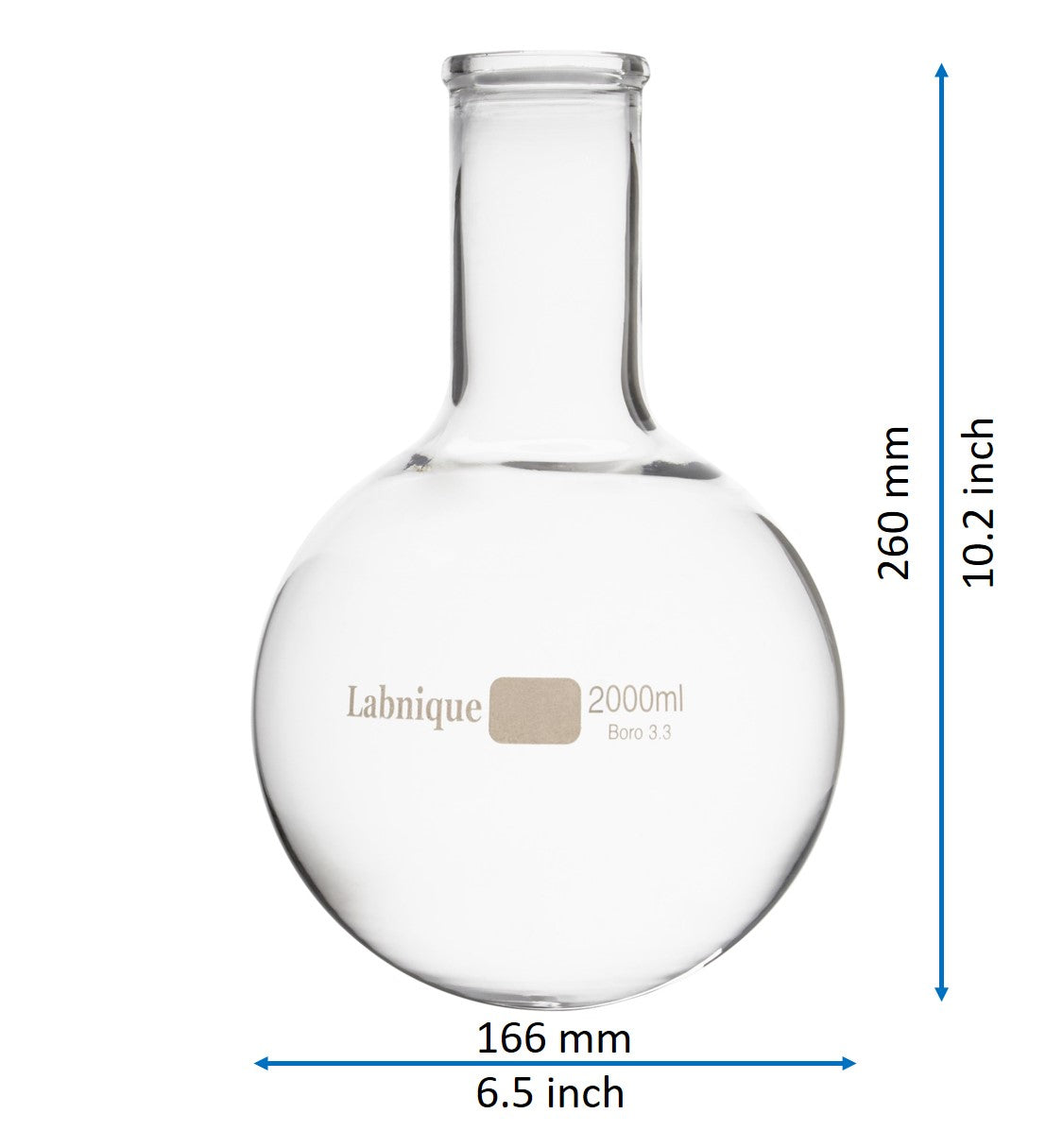 Glass Boiling Flask (Florence Flask) with Round Bottom, Long Neck, 2000ml (Pack of 2)