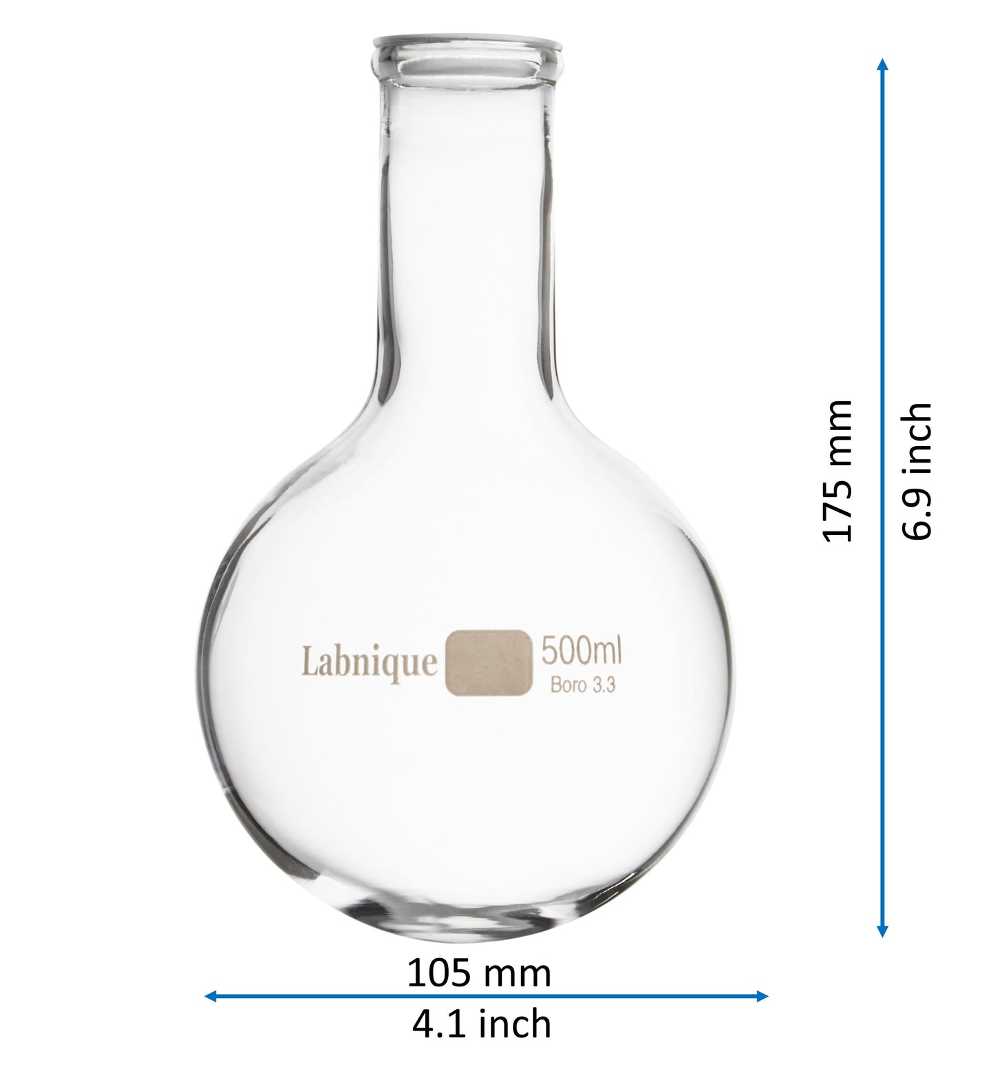 Glass Boiling Flask (Florence Flask) with Round Bottom, Long Neck, 500ml (Pack of 8)
