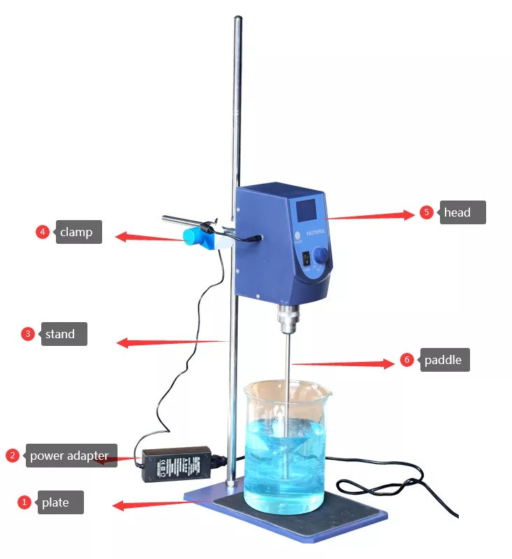 Digital Overhead Stirrer with Stirring Rod and Stand, 20L Capacity