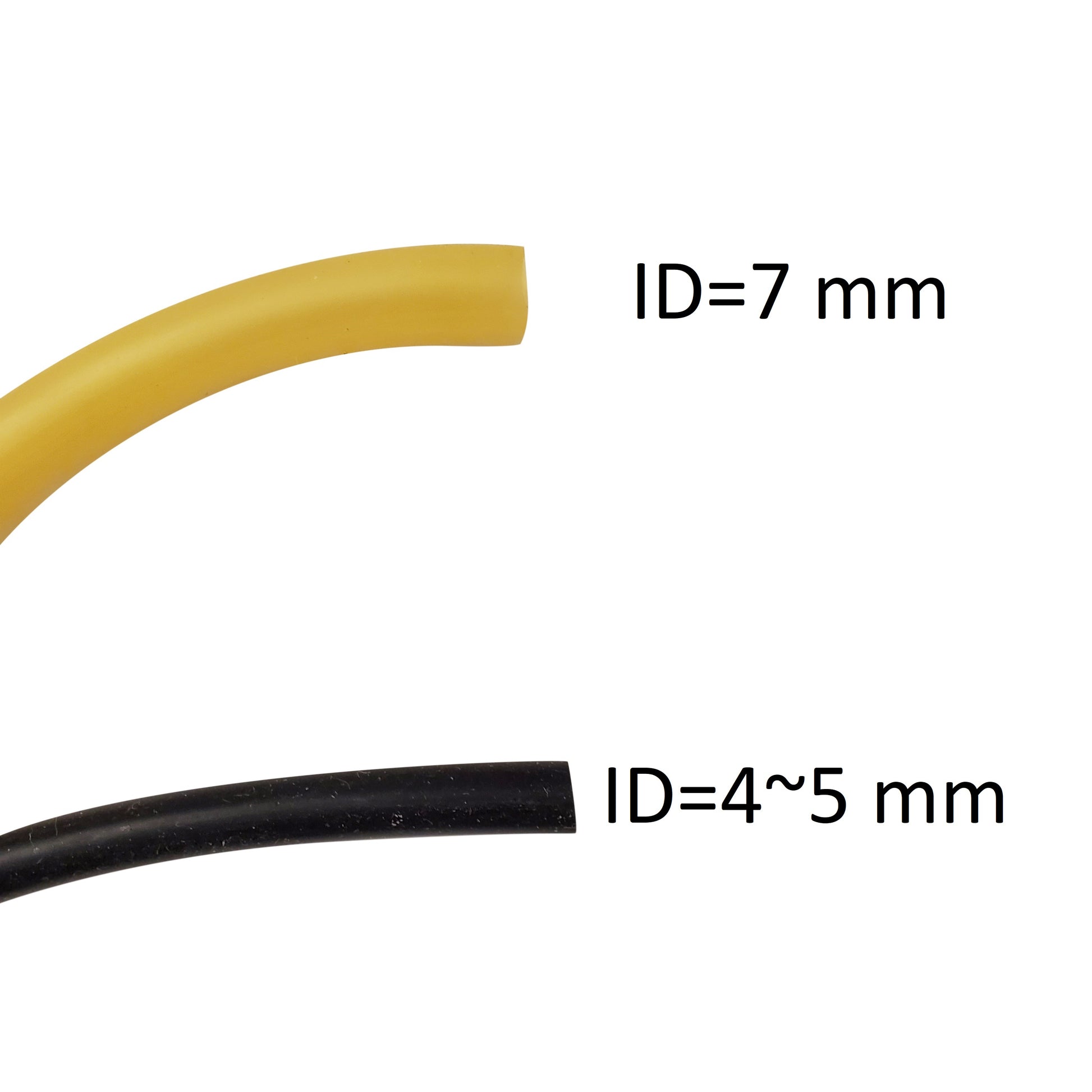 Close-up of yellow and black rubber tubing with ID measurements for compact vacuum