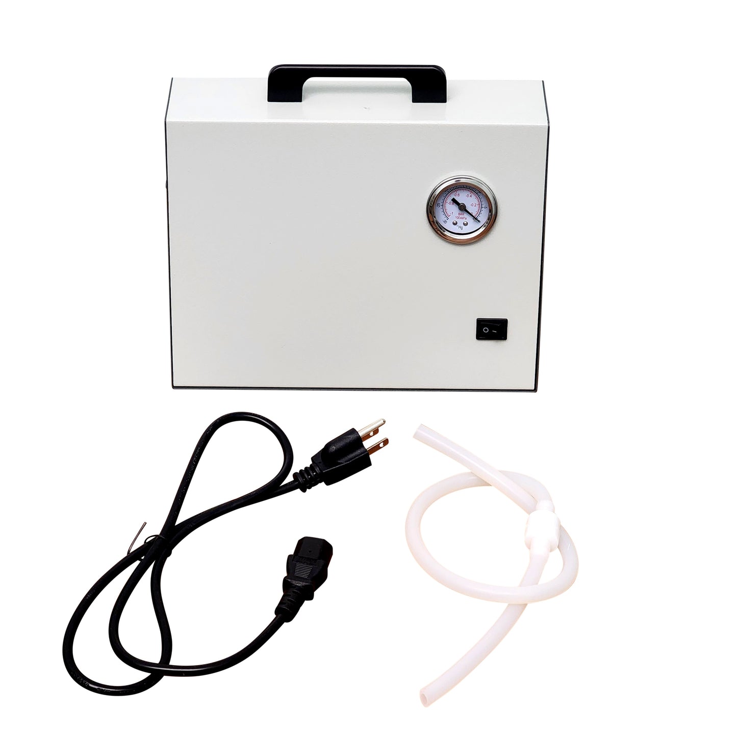 Labnique portable vacuum pump with included power cord and clear silicone tubing.