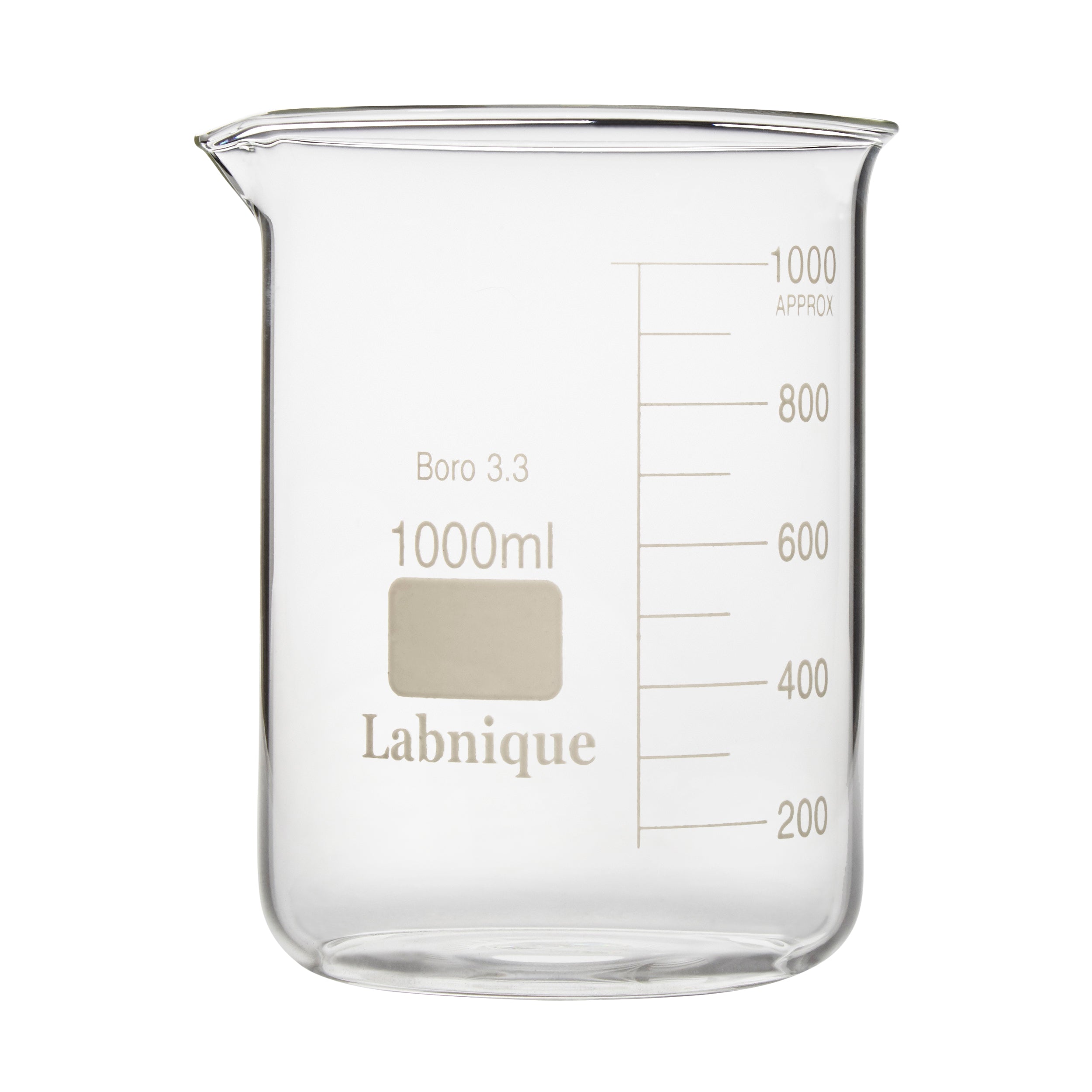 Beaker, 1000ml - Low Form - 100ml Graduations - Borosilicate Glass