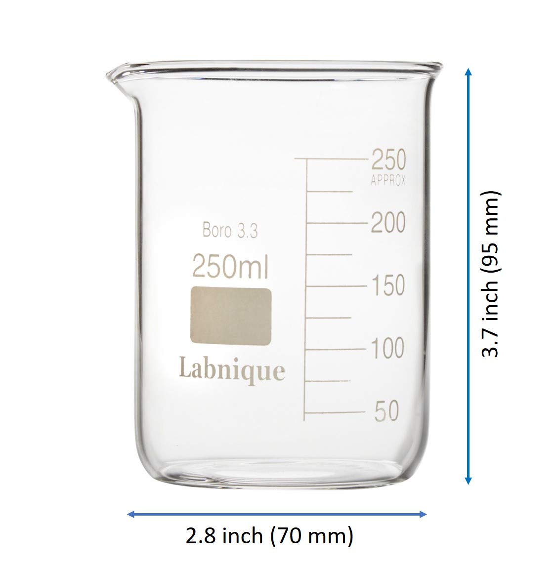 Glass Beaker, Low Form, 250ml (Case of 72)