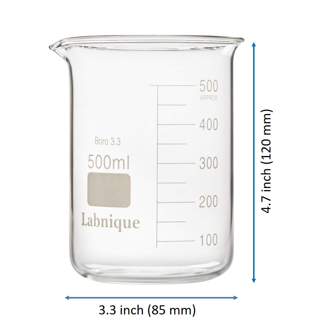 Glass Beaker, Low Form, 500ml (Case of 32)