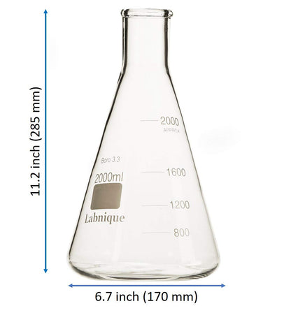 Glass Conical Flask/Erlenmeyer Flask with Narrow Mouth, 2000ml (Case of 6)