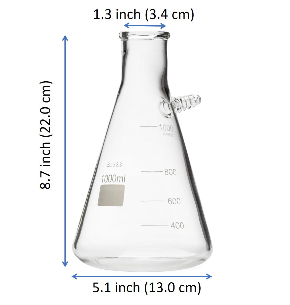Glass Filtering Flask with Upper Tubulation, 1000ml (Pack of 4)