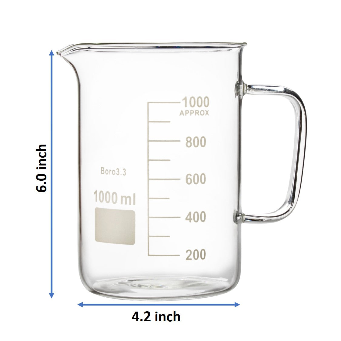Glass Beaker with Handle, Beaker Mug with Pouring Spout, 1000ml (Case of 12)