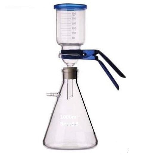 Glass vacuum filtration distillation apparatus with 1000ml capacity, for laboratory separation.