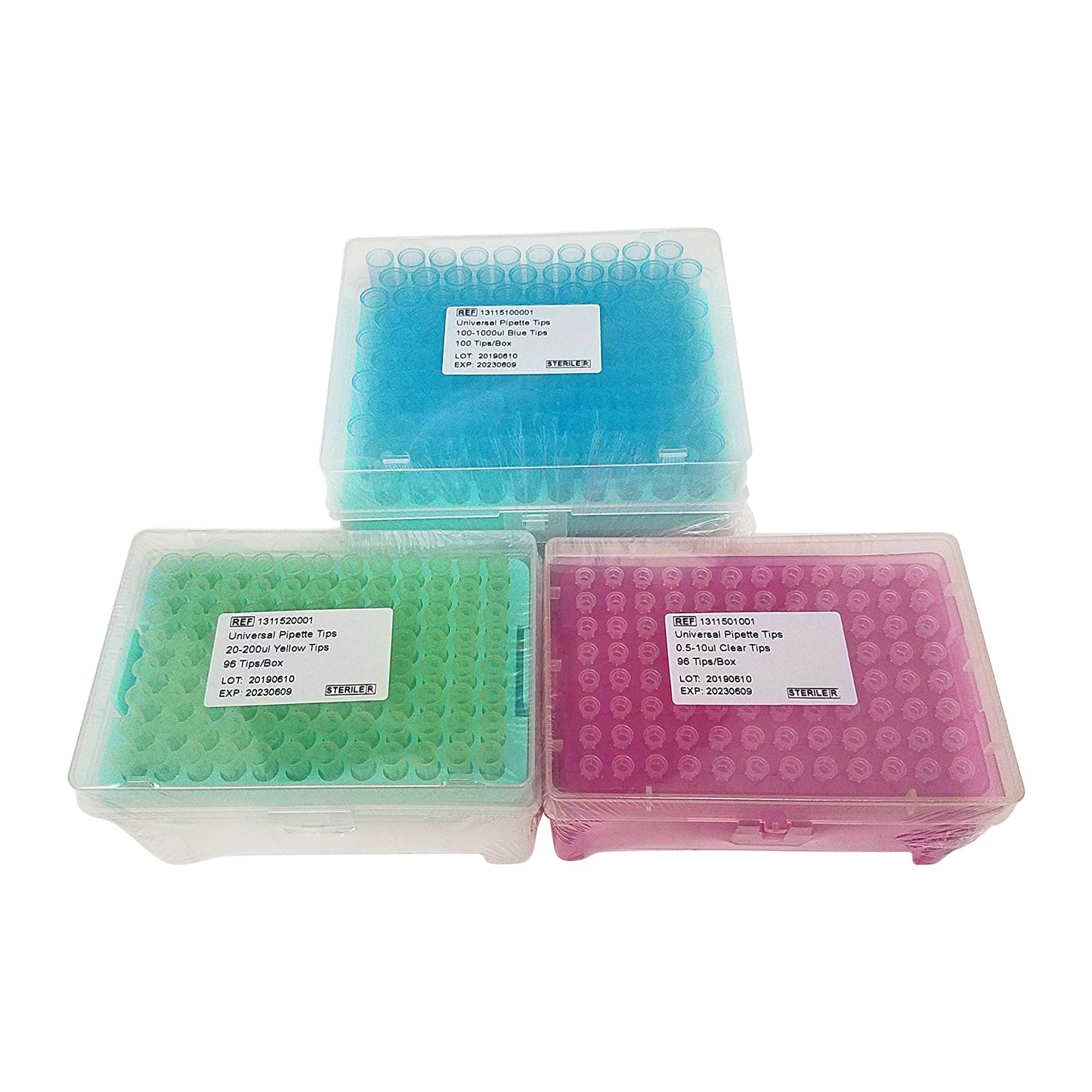 Laboratory Universal Pipette Tips Set with Racks: 10 μl, 200 μl and 1000 μl