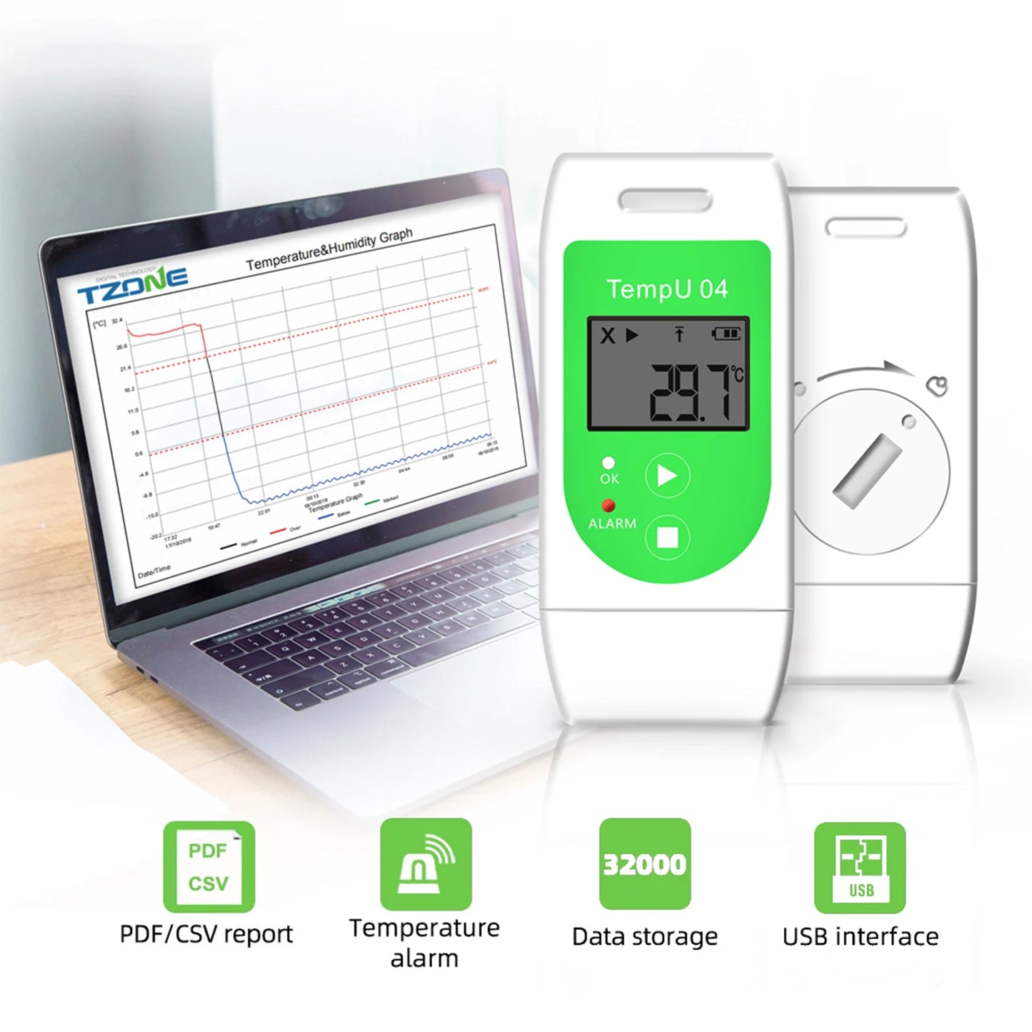 Portable Multi Use USB Temperature Data Logger