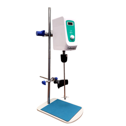 Digital overhead stirrer with stand, mixing platform.