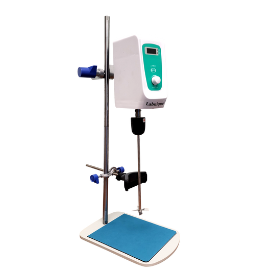 Digital overhead stirrer with stand, mixing platform.
