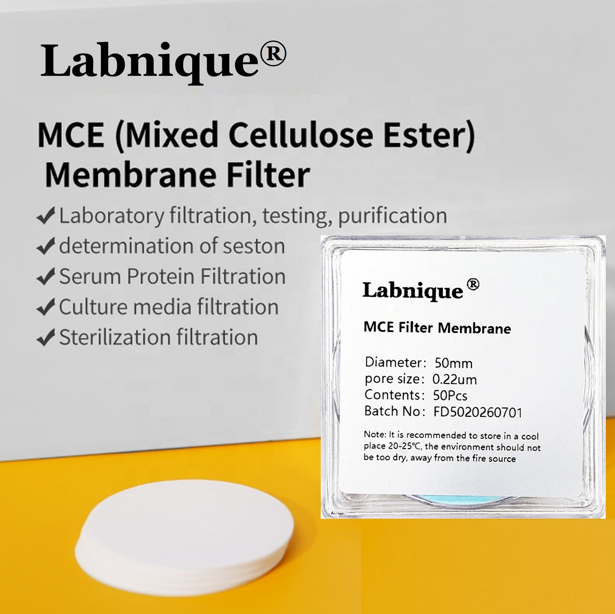 MCE Membrane Filter for Lab, 50mm, 0.22µm (50 pcs)