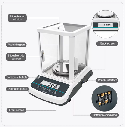 Digital Analytical Balance Electronic Scale with Dual Display, 200gX0.001g