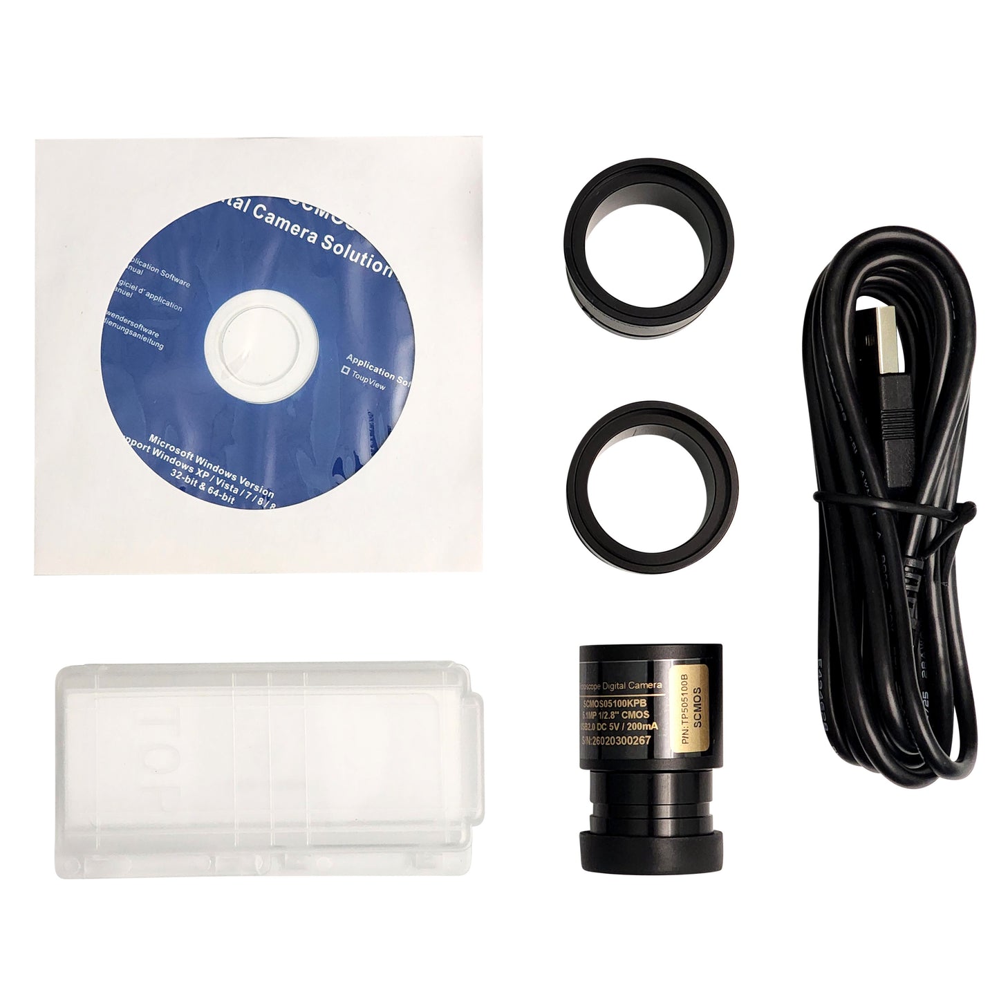 5MP USB 2.0 Eyepiece Camera, Digital Microscope Camera with Ring Adapters and Calibration Slide