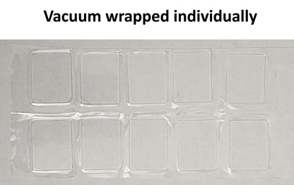 Pack of 10 Labnique hemocytometer cover glasses shown in their individual vacuum-wrapped protective packaging to ensure a lint-free, clean surface.