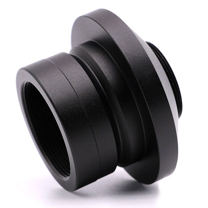 3/4 angle view of the Labnique Nikon C-mount adapter showing the 38mm ISO base and the sleek anodized finish.