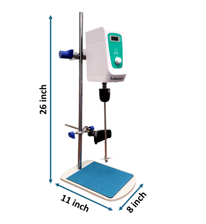 Digital overhead stirrer dimensions: 26 inch height, 11x8 inch base.