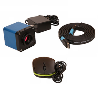 Complete 1080p camera kit including HDMI cable, power adapter, and optical mouse.