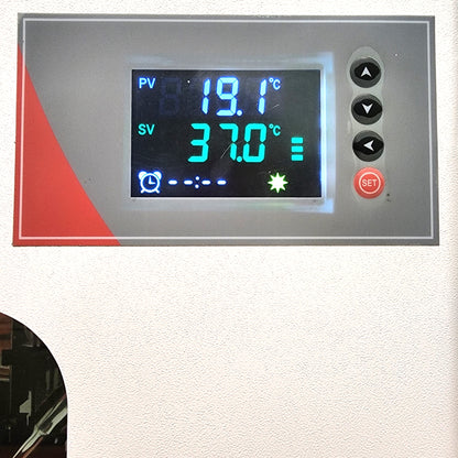 Labnique 10L Microyn digital lab incubator, close-up of digital display showing PV and SV temperatures.
