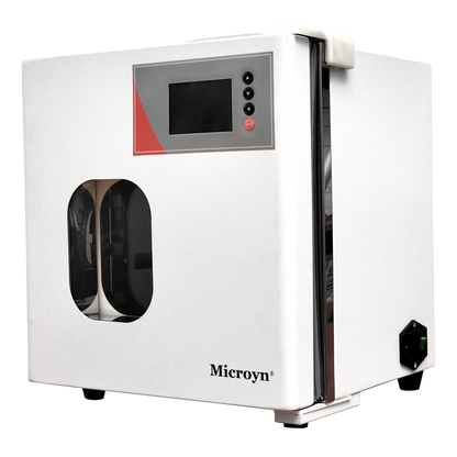 Labnique 10L Microyn digital lab incubator, RT+5 to 65C, rear angled view showing power inlet.