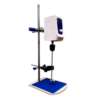 Labnique digital overhead stirrer, 20L, with stand, mixing platform, and digital display.
