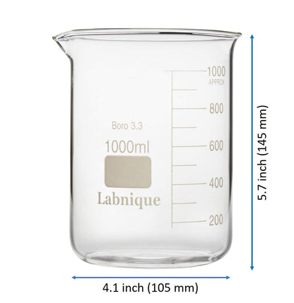 Glass Beaker, Low Form, 1000ml (Case of 24)