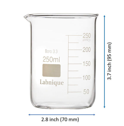 Glass Beaker, Low Form, 250ml (Case of 72)