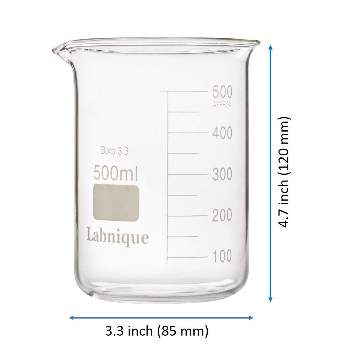 Glass Beaker, Low Form, 500ml (Case of 32)