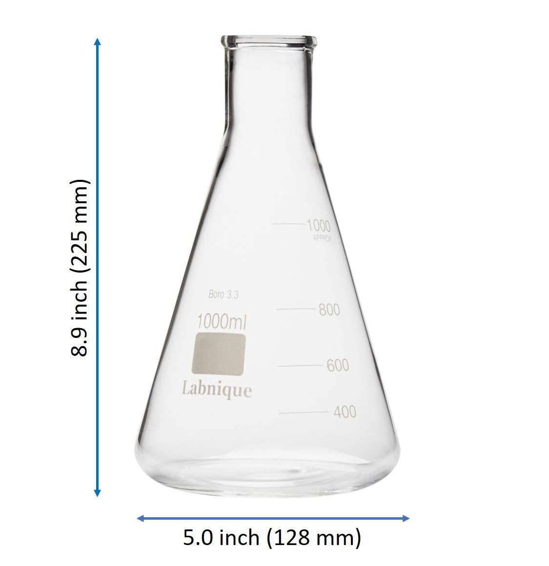 Glass Conical Flask/Erlenmeyer Flask with Narrow Mouth, 1000ml (Case of 12)