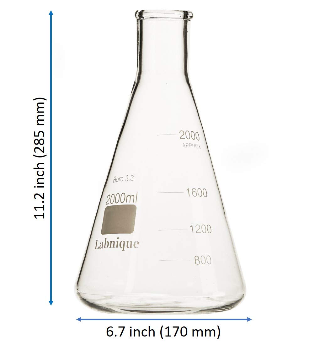 Glass Conical Flask/Erlenmeyer Flask with Narrow Mouth, 2000ml (Case of 6)