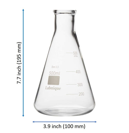 Glass Conical Flask/Erlenmeyer Flask with Narrow Mouth, 500ml (Case of 32)