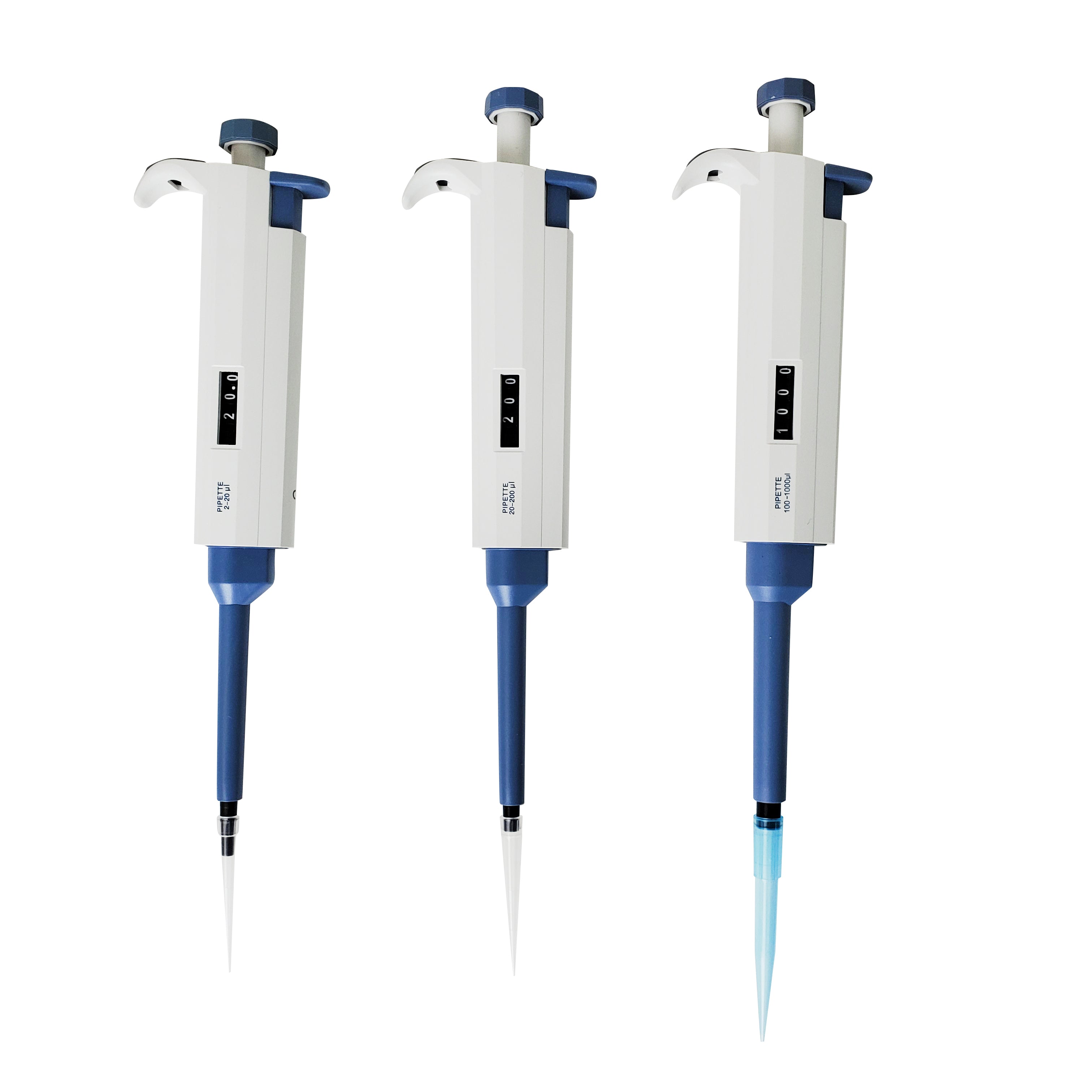 Starter Set of 3 Variable Volume Single Channel Pipettes, 2-20, 20-200 ...