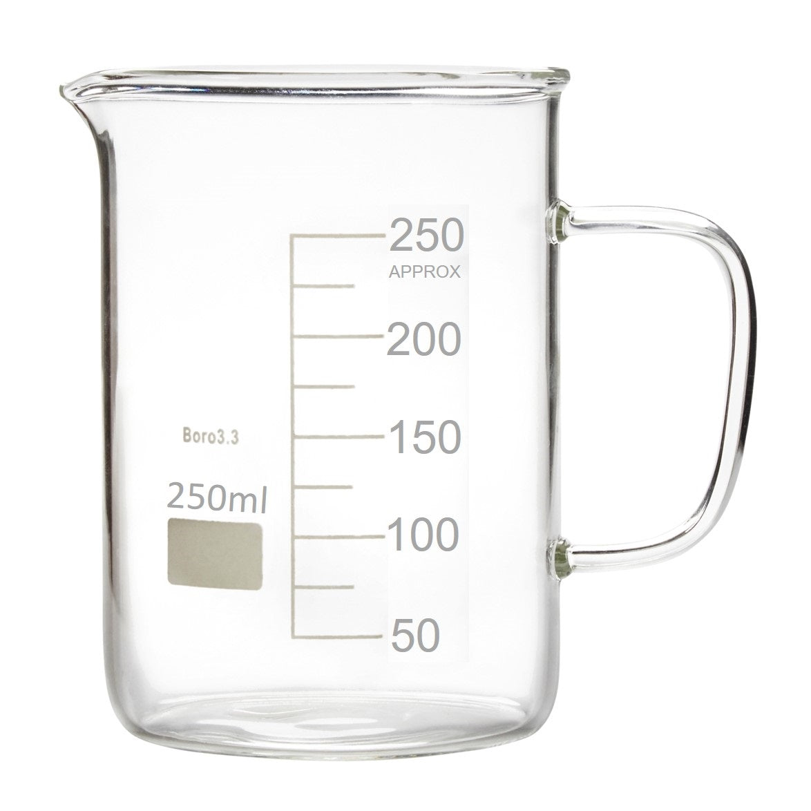 Glass Beaker with Handle, Beaker Mug with Pouring Spout, 250ml (Case of 24)