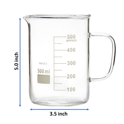 Glass Beaker with Handle, Beaker Mug with Pouring Spout, 500ml (Case of 24)